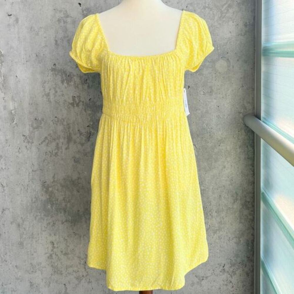 Billabong‎ L Butter Yellow Puff Sleeve Mini Dress Cottagecore Milkmaid Boho